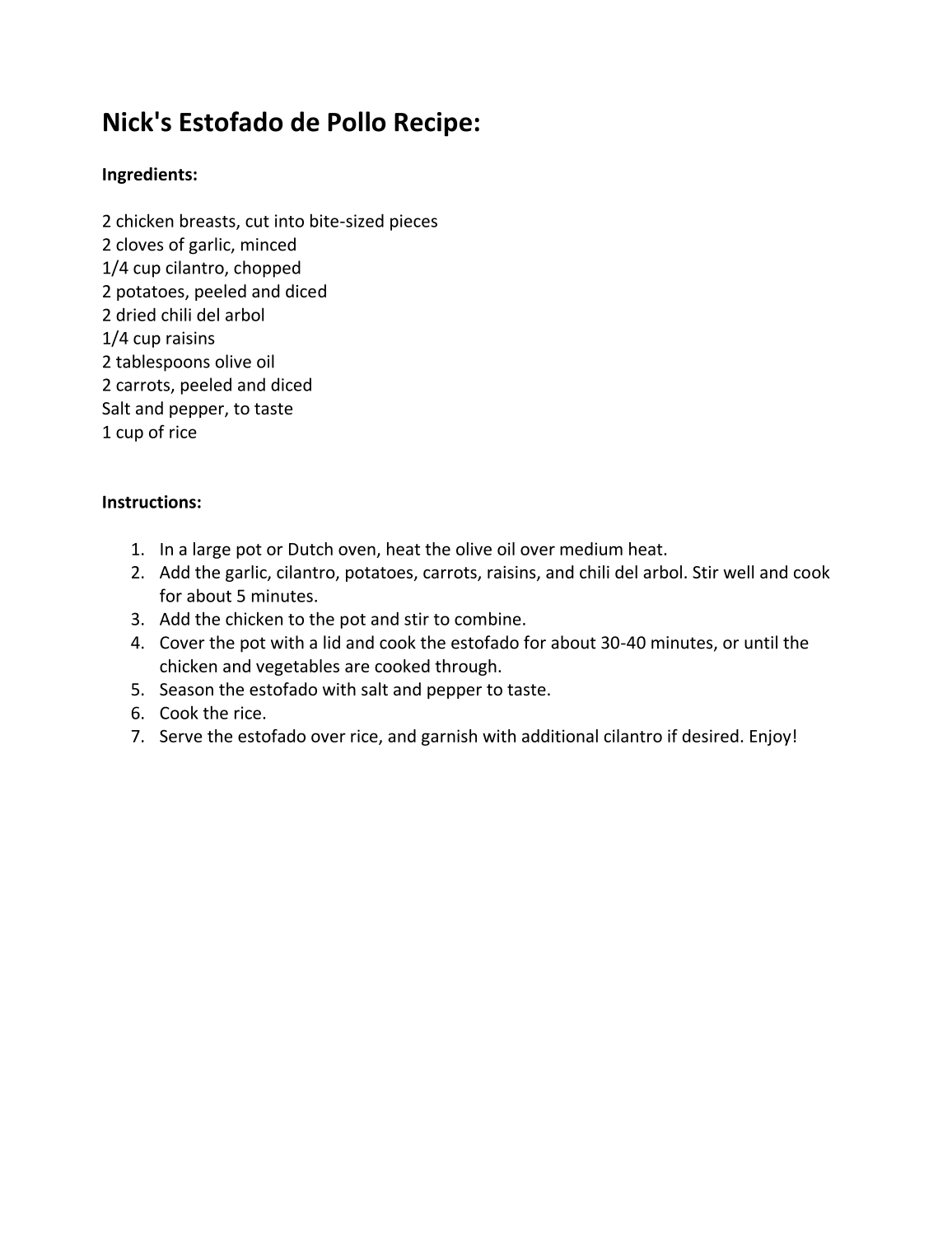 Estofado de pollo recipe